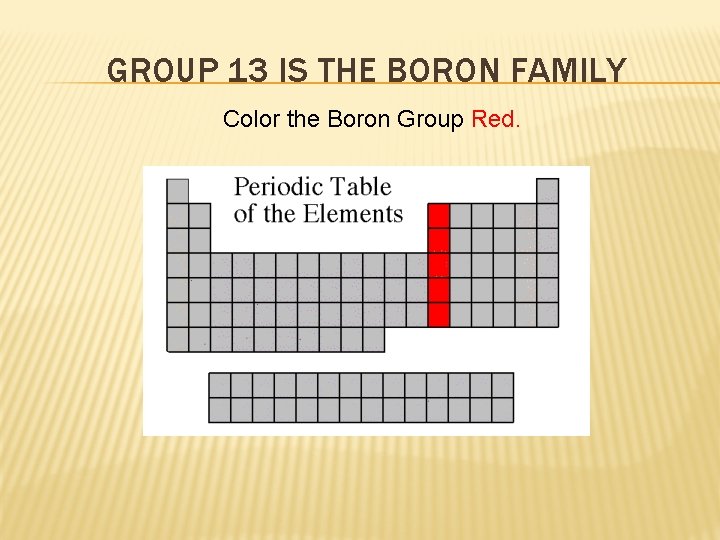 GROUP 13 IS THE BORON FAMILY Color the Boron Group Red. 