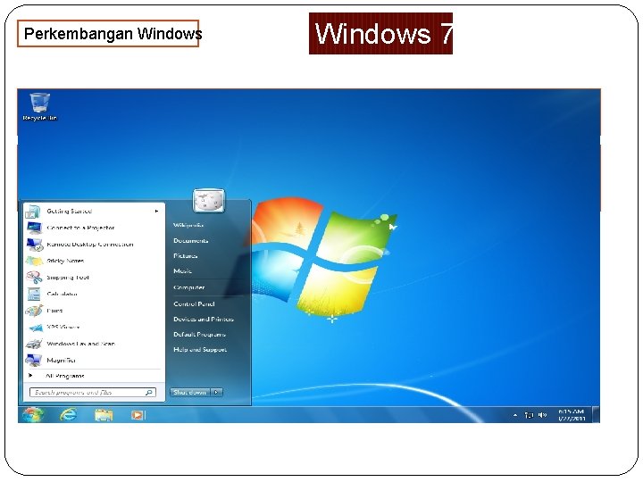 Perkembangan Windows 7 adalah versi windows terakhir yang menggunakan menu start yang menggantikan versi