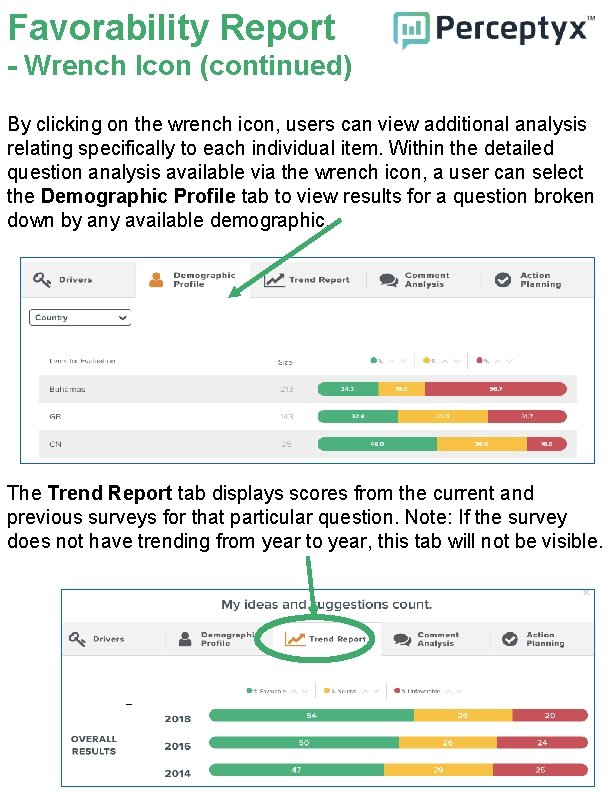 Favorability Report - Wrench Icon (continued) By clicking on the wrench icon, users can