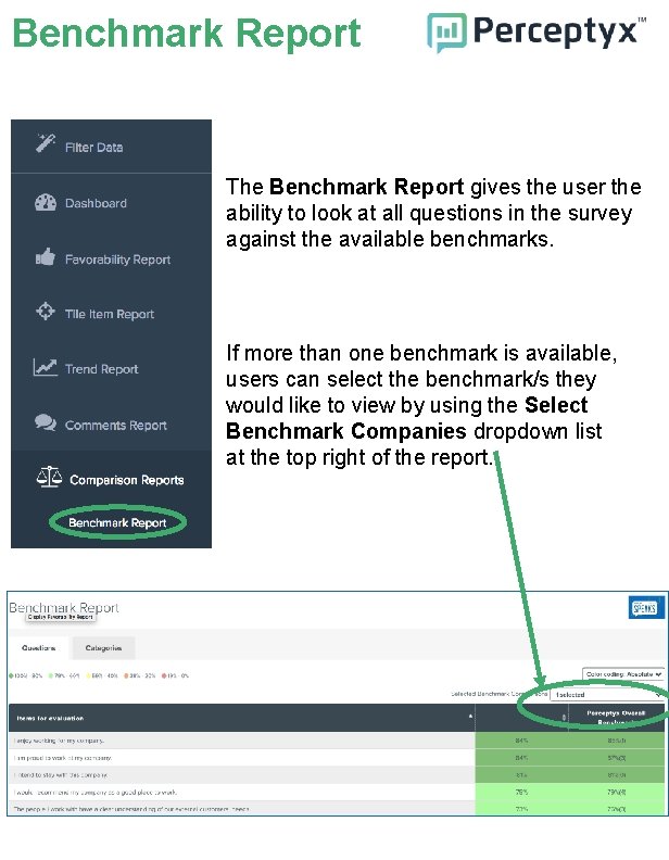 Benchmark Report The Benchmark Report gives the user the ability to look at all
