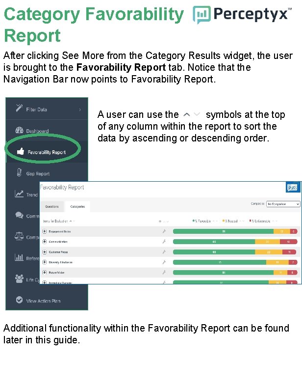 Category Favorability Report After clicking See More from the Category Results widget, the user