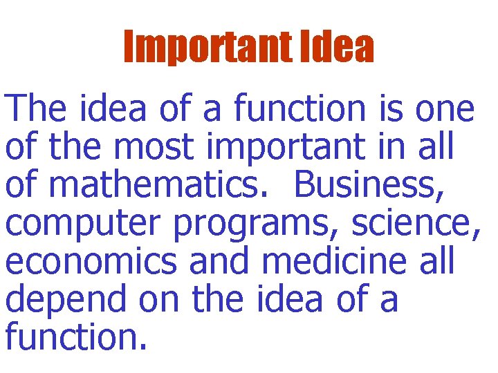 Important Idea The idea of a function is one of the most important in