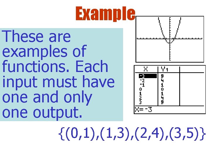 Example These are examples of functions. Each input must have one and only one