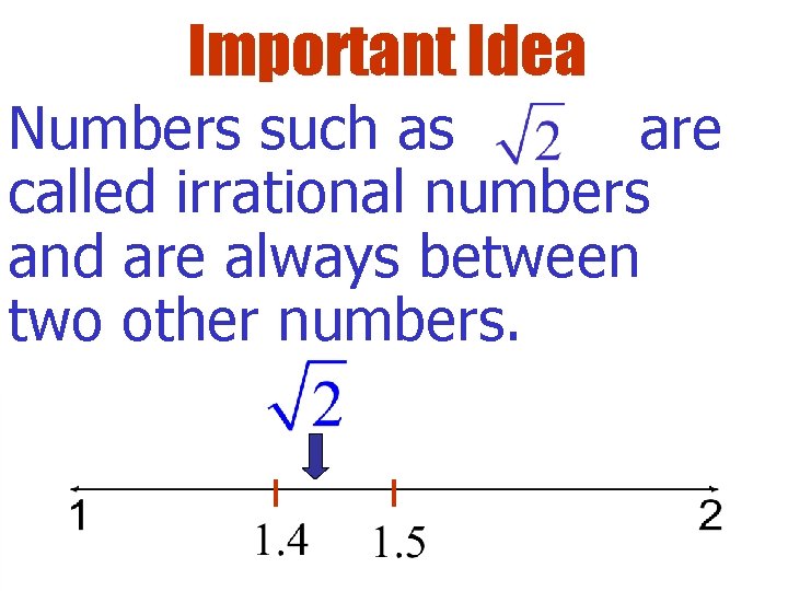 Important Idea Numbers such as are called irrational numbers and are always between two