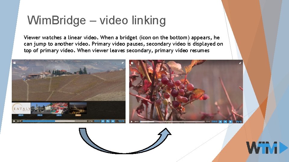 Wim. Bridge – video linking Viewer watches a linear video. When a bridget (icon