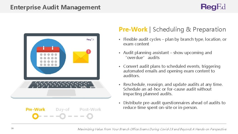Enterprise Audit Management Pre-Work | Scheduling & Preparation § Flexible audit cycles – plan