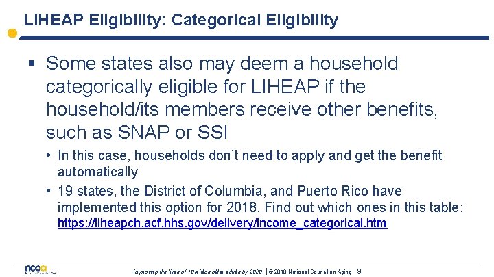 LIHEAP Eligibility: Categorical Eligibility § Some states also may deem a household categorically eligible