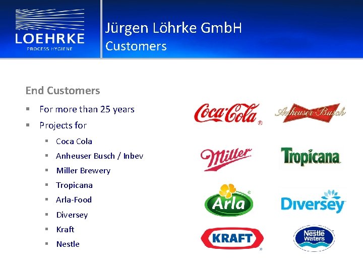 Jürgen Löhrke Gmb. H Customers End Customers § For more than 25 years §