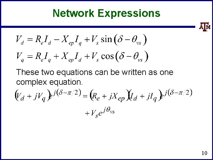 Network Expressions These two equations can be written as one complex equation. 10 