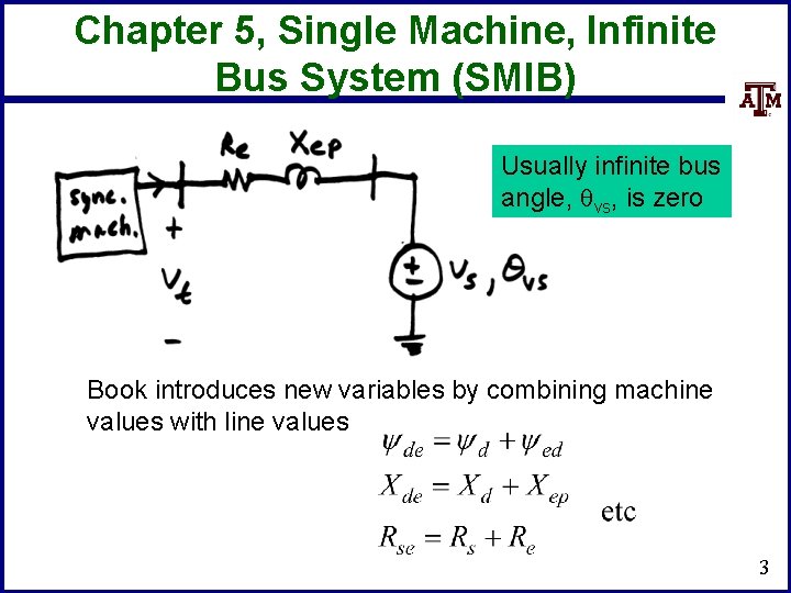 Chapter 5, Single Machine, Infinite Bus System (SMIB) Usually infinite bus angle, qvs, is