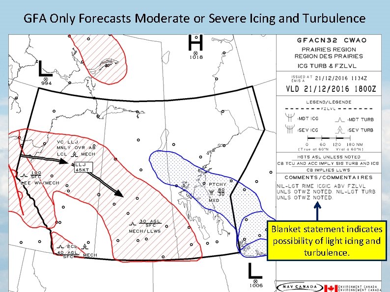 GFA Only Forecasts Moderate or Severe Icing and Turbulence Blanket statement indicates possibility of