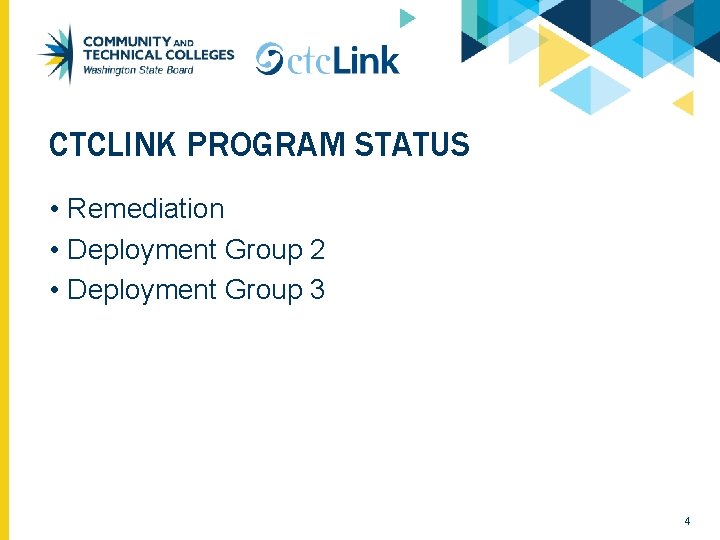 CTCLINK PROGRAM STATUS • Remediation • Deployment Group 2 • Deployment Group 3 4