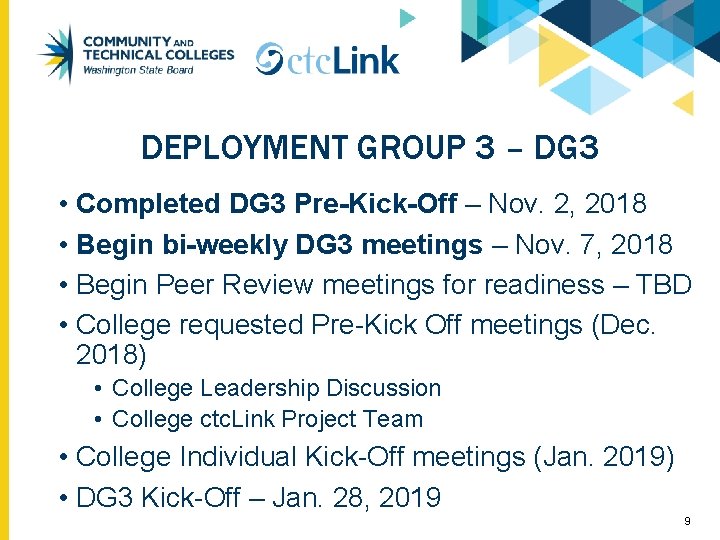 DEPLOYMENT GROUP 3 – DG 3 • Completed DG 3 Pre-Kick-Off – Nov. 2,