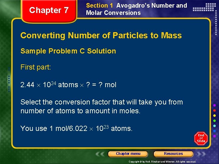 Chapter 7 Section 1 Avogadro’s Number and Molar Conversions Converting Number of Particles to