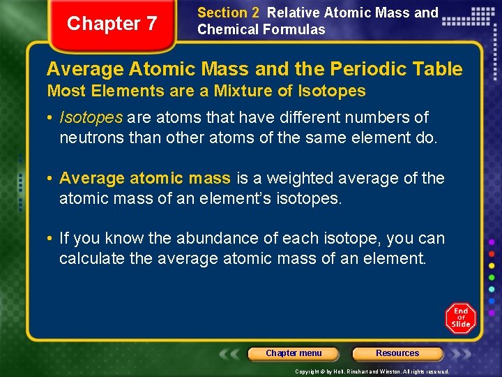 Chapter 7 Section 2 Relative Atomic Mass and Chemical Formulas Average Atomic Mass and