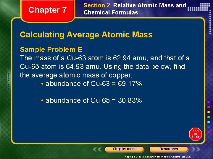 Chapter 7 Section 2 Relative Atomic Mass and Chemical Formulas Calculating Average Atomic Mass