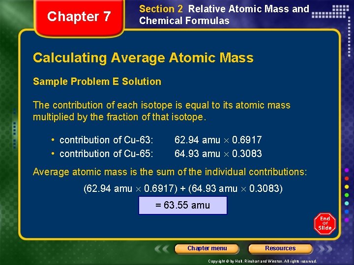 Chapter 7 Section 2 Relative Atomic Mass and Chemical Formulas Calculating Average Atomic Mass