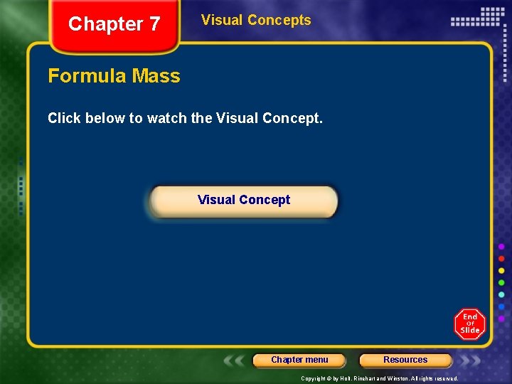 Chapter 7 Visual Concepts Formula Mass Click below to watch the Visual Concept Chapter