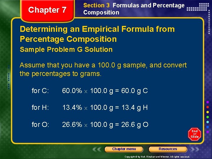 Chapter 7 Section 3 Formulas and Percentage Composition Determining an Empirical Formula from Percentage