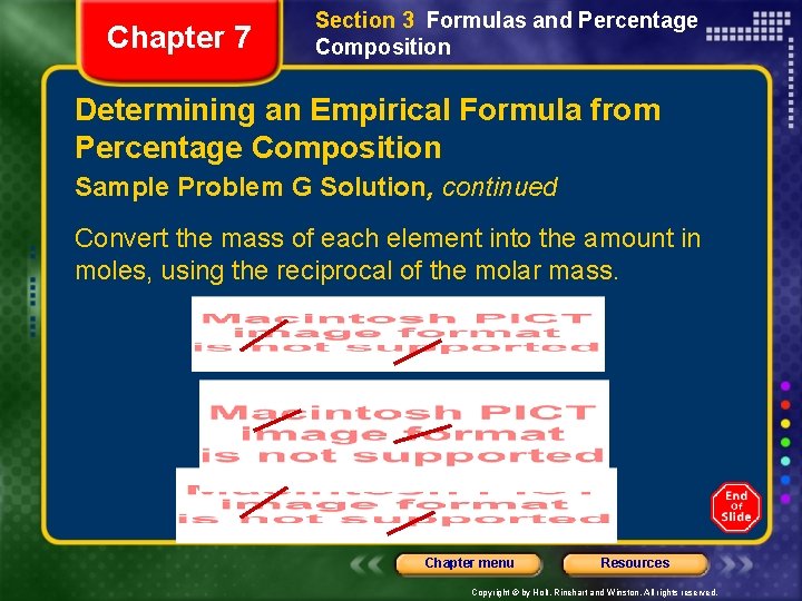 Chapter 7 Section 3 Formulas and Percentage Composition Determining an Empirical Formula from Percentage