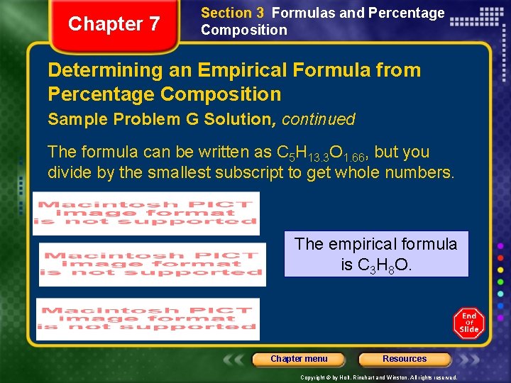 Chapter 7 Section 3 Formulas and Percentage Composition Determining an Empirical Formula from Percentage