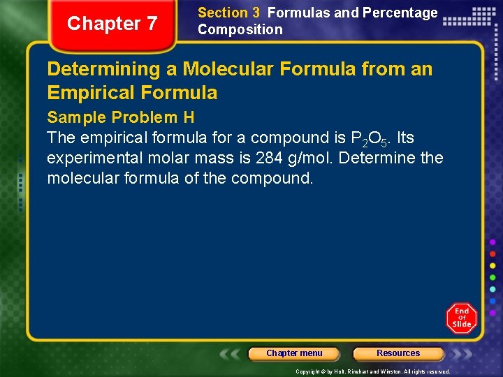 Chapter 7 Section 3 Formulas and Percentage Composition Determining a Molecular Formula from an