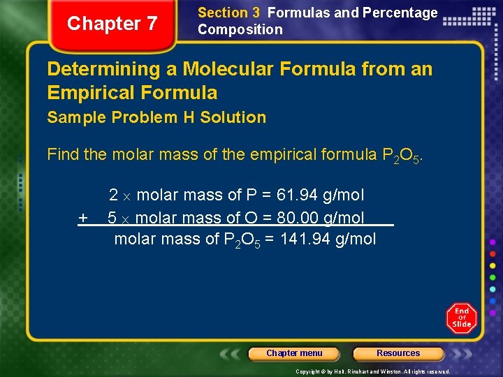 Chapter 7 Section 3 Formulas and Percentage Composition Determining a Molecular Formula from an