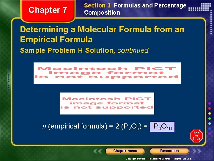 Chapter 7 Section 3 Formulas and Percentage Composition Determining a Molecular Formula from an