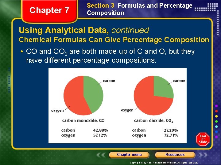 Chapter 7 Section 3 Formulas and Percentage Composition Using Analytical Data, continued Chemical Formulas