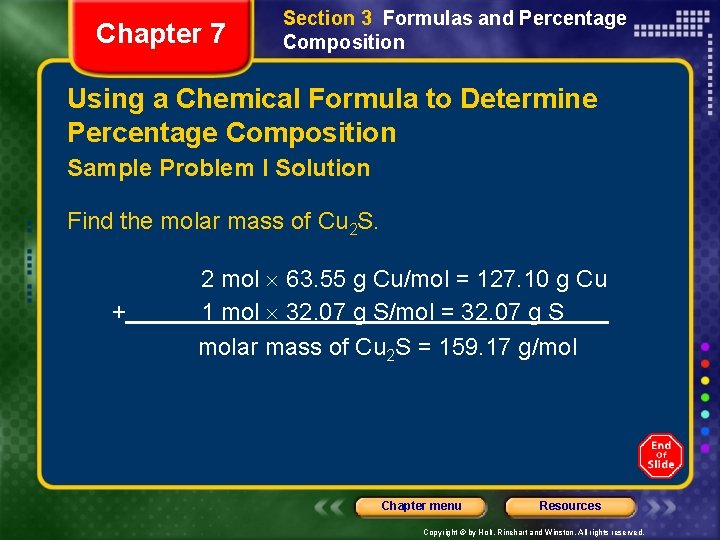 Chapter 7 Section 3 Formulas and Percentage Composition Using a Chemical Formula to Determine