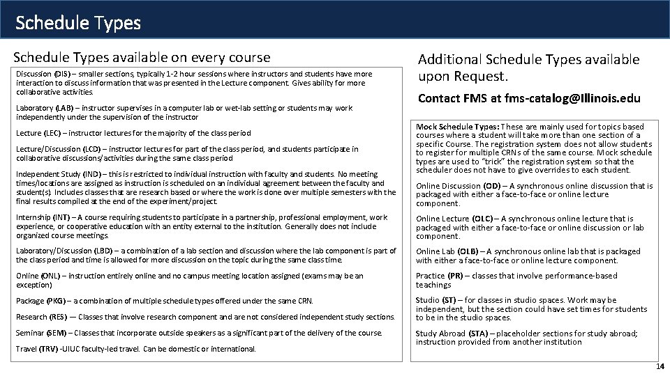 Schedule Types available on every course Discussion (DIS) – smaller sections, typically 1 -2