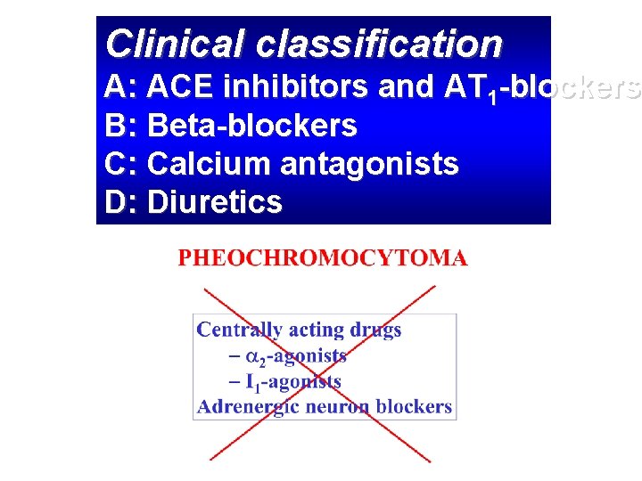 Clinical classification A: ACE inhibitors and AT 1 -blockers B: Beta-blockers C: Calcium antagonists