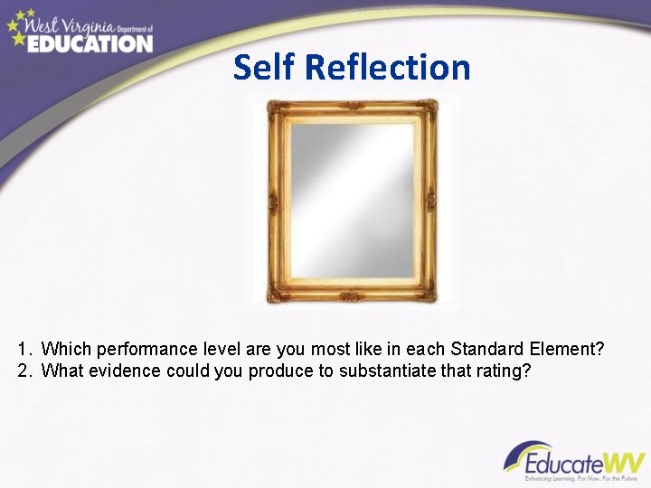 Self Reflection 1. Which performance level are you most like in each Standard Element?