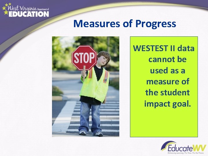 Measures of Progress WESTEST II data cannot be used as a measure of the