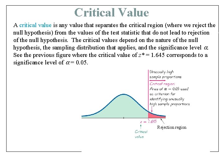 Critical Value A critical value is any value that separates the critical region (where