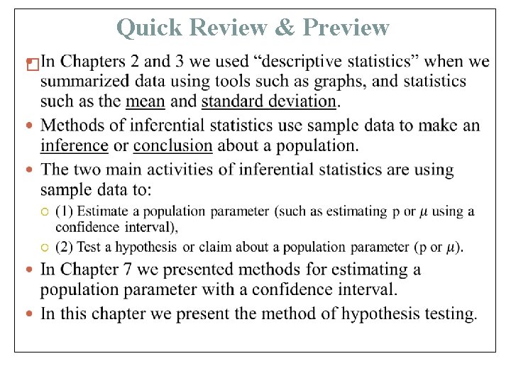 Quick Review & Preview � 