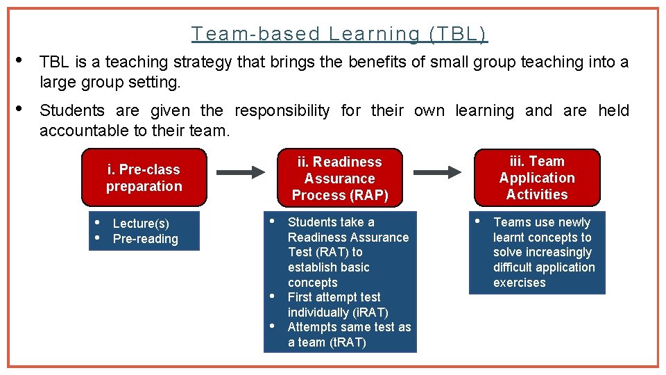 Team-based Learning (TBL) • TBL is a teaching strategy that brings the benefits of