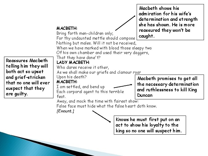 Macbeth shows his admiration for his wife’s determination and strength she has shown. He