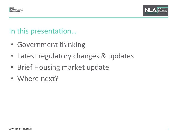 In this presentation… • • Government thinking Latest regulatory changes & updates Brief Housing