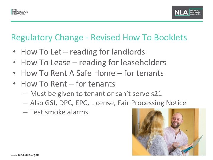 Regulatory Change - Revised How To Booklets • How To Let – reading for