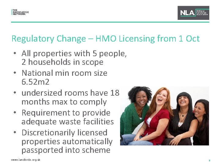 Regulatory Change – HMO Licensing from 1 Oct • All properties with 5 people,