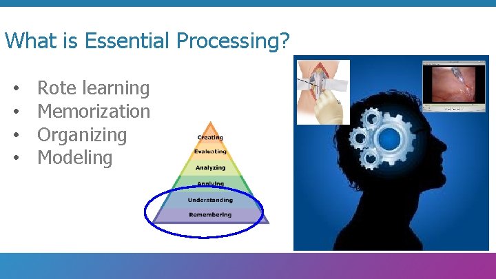 What is Essential Processing? • • Rote learning Memorization Organizing Modeling 