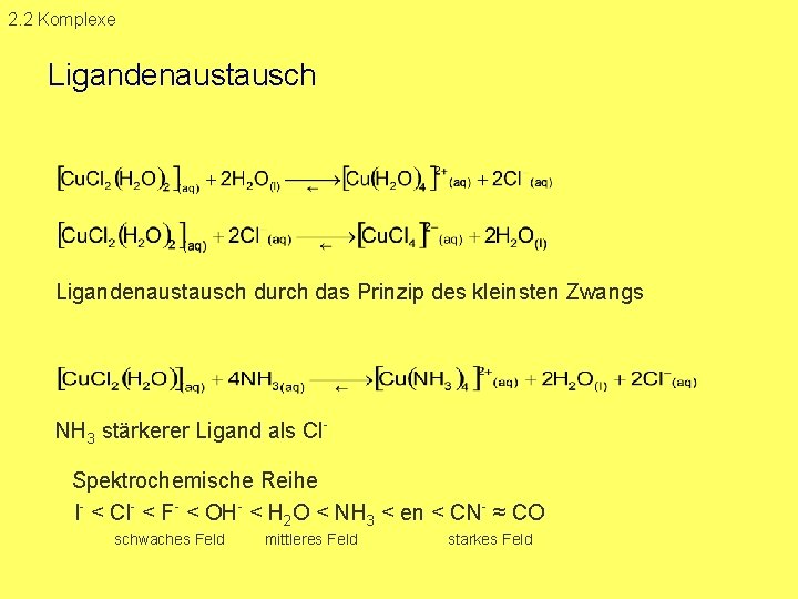 2. 2 Komplexe Ligandenaustausch durch das Prinzip des kleinsten Zwangs NH 3 stärkerer Ligand