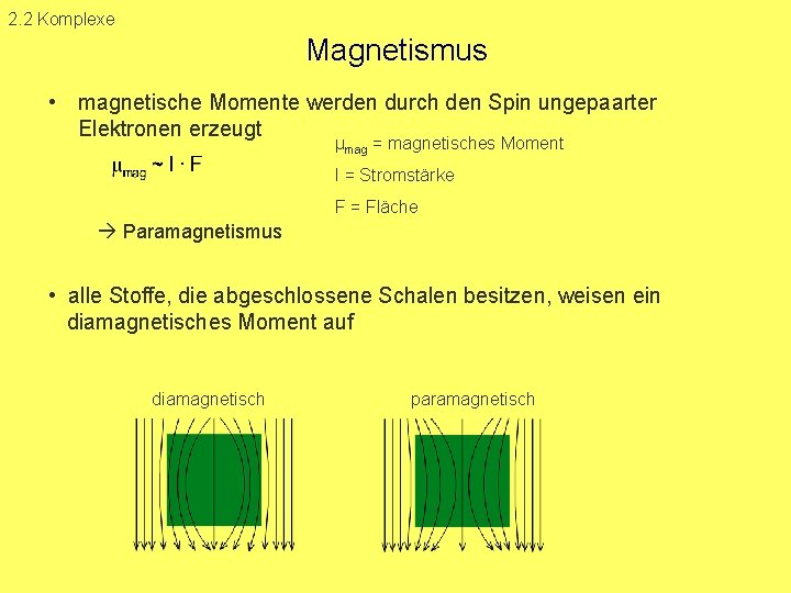 2. 2 Komplexe Magnetismus • magnetische Momente werden durch den Spin ungepaarter Elektronen erzeugt