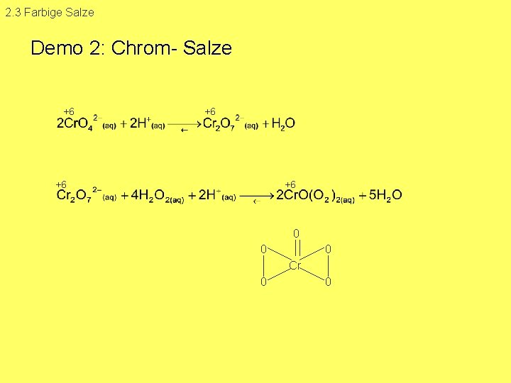 2. 3 Farbige Salze Demo 2: Chrom Salze +6 +6 0 0 0 Cr