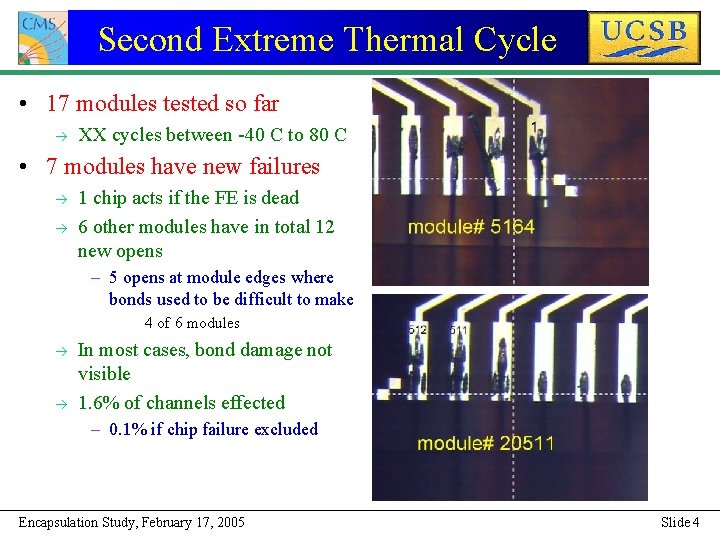 Second Extreme Thermal Cycle • 17 modules tested so far à XX cycles between