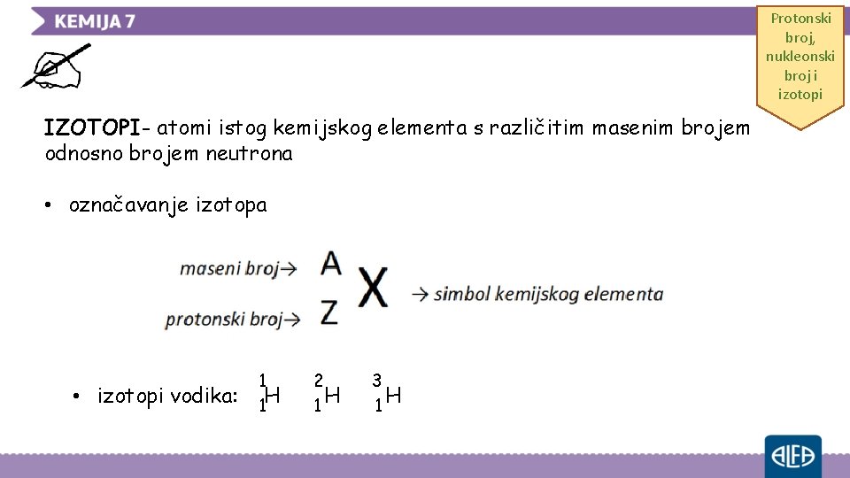 Protonski broj, nukleonski broj i izotopi IZOTOPI- atomi istog kemijskog elementa s različitim masenim