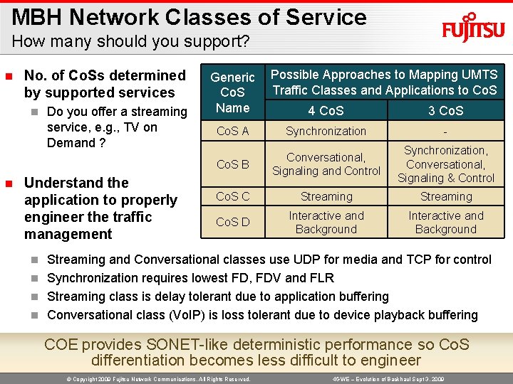MBH Network Classes of Service How many should you support? n No. of Co.