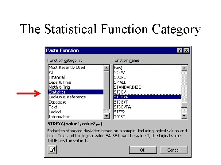 The Statistical Function Category The Statistical Function Category