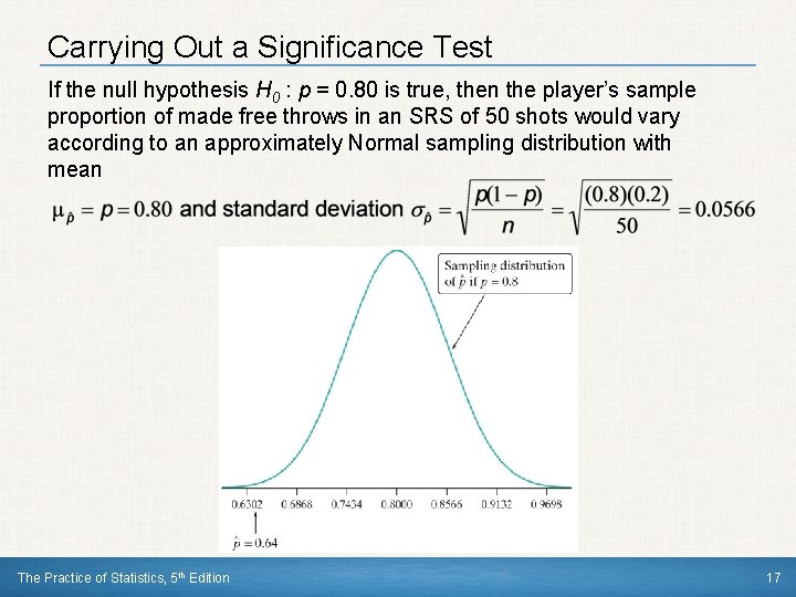 Carrying Out a Significance Test If the null hypothesis H 0 : p =